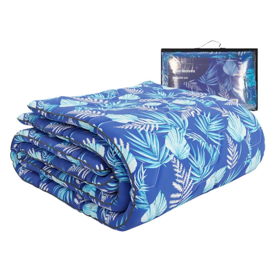 HappyBed | Blaue Blätter - Bettdecke ohne Bezug / Bedruckte Bettdecke - Waschbare Bettdecke ohne Bezug