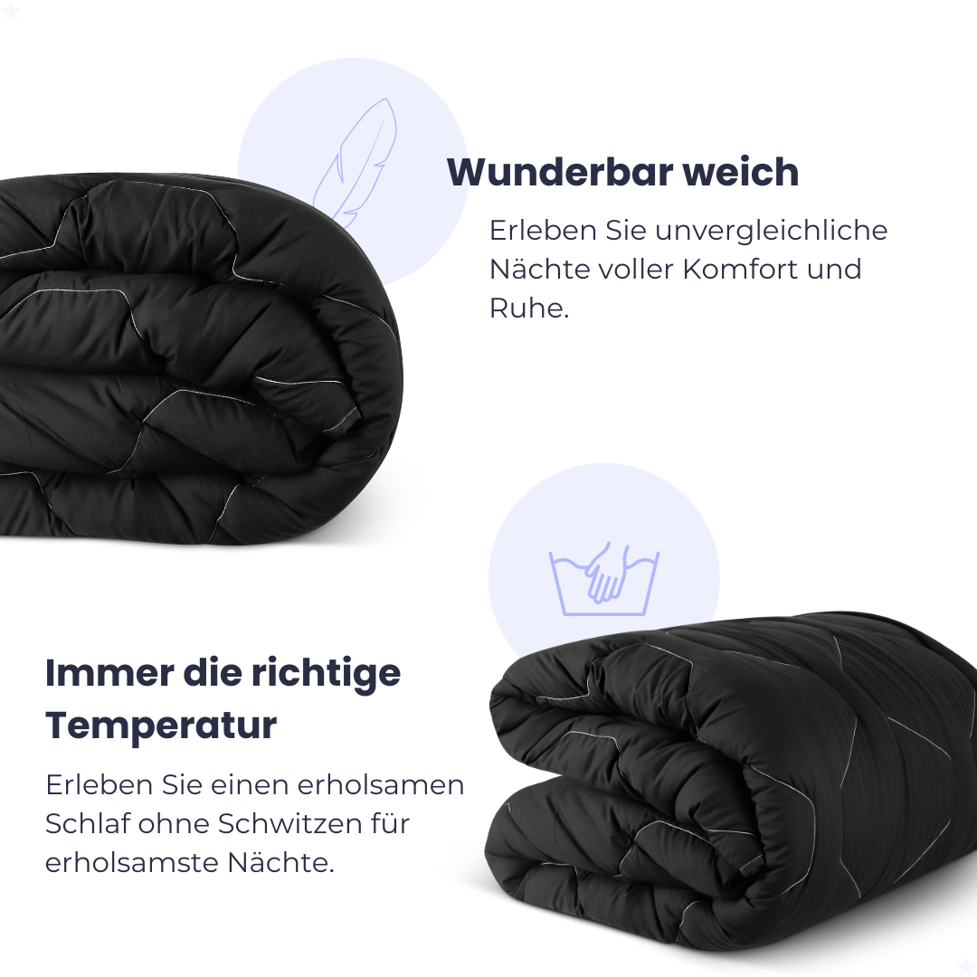 Bettdecke ohne Bezug | Schwarz - Bedruckte Bettdecke - Wärmeklasse 2 | für das ganze Jahr geeignet - Waschbare Bettdecke