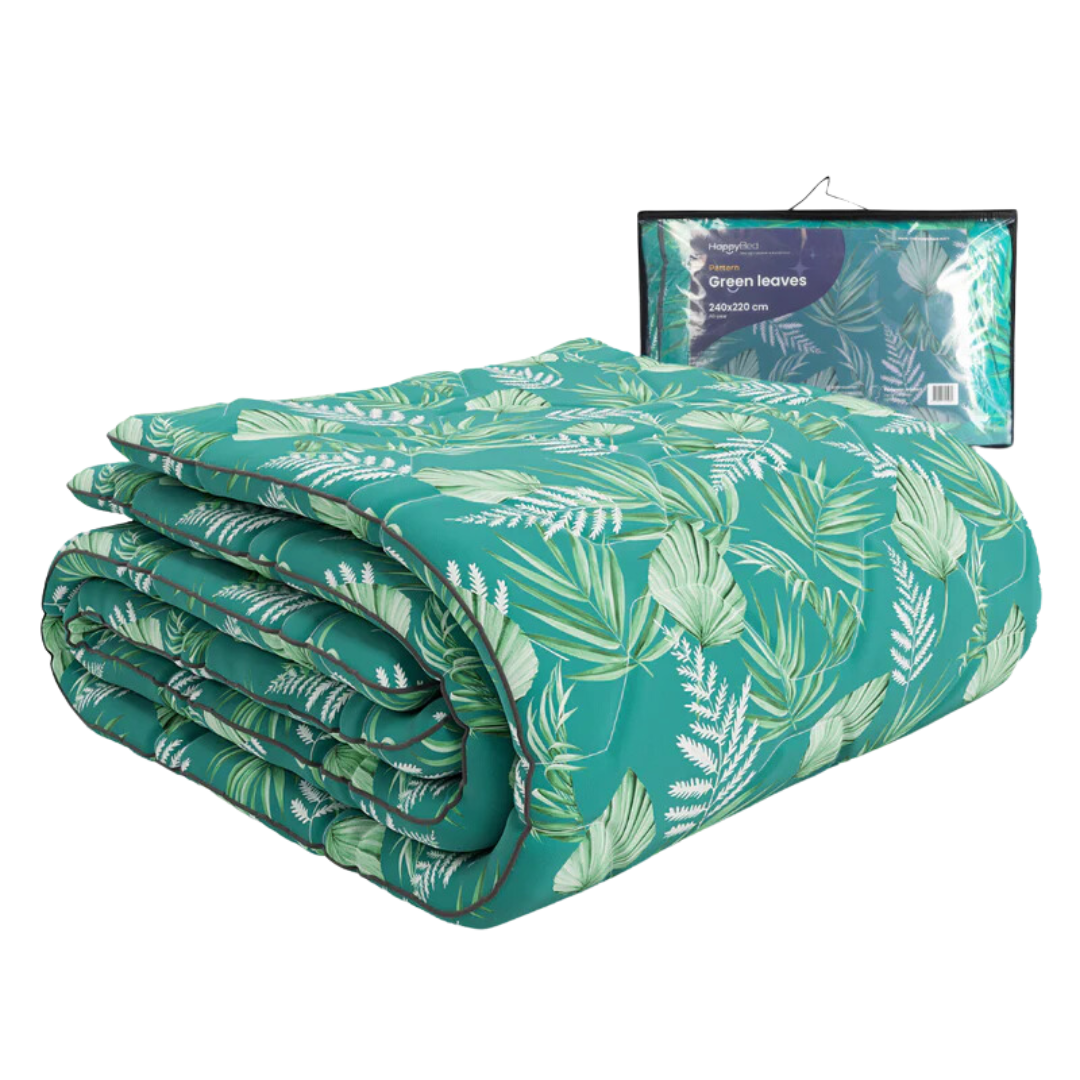 HappyBed | Grüne Blätter - Bettdecke ohne Bezug / Bedruckte Bettdecke - Waschbare Bettdecke ohne Bezug