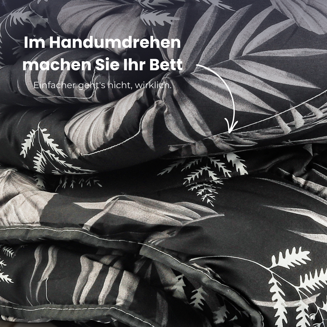 HappyBed | Schwarze Blätter - Bettdecke ohne Bezug / Bedruckte Bettdecke - Waschbare Bettdecke ohne Bezug