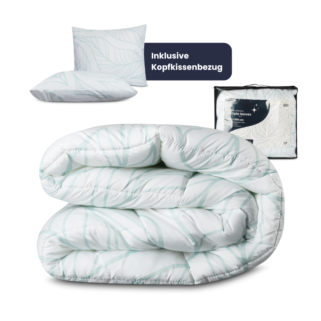 HappyBed Einfache Blätter - Bettdecke für den ganzjährigen Gebrauch - Inklusive Kissenbezüge