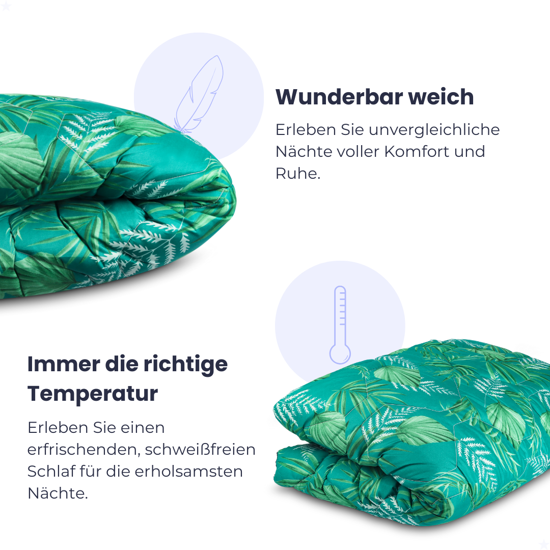 HappyBed | Grüne Blätter - Bettdecke ohne Bezug / Bedruckte Bettdecke - Waschbare Bettdecke ohne Bezug