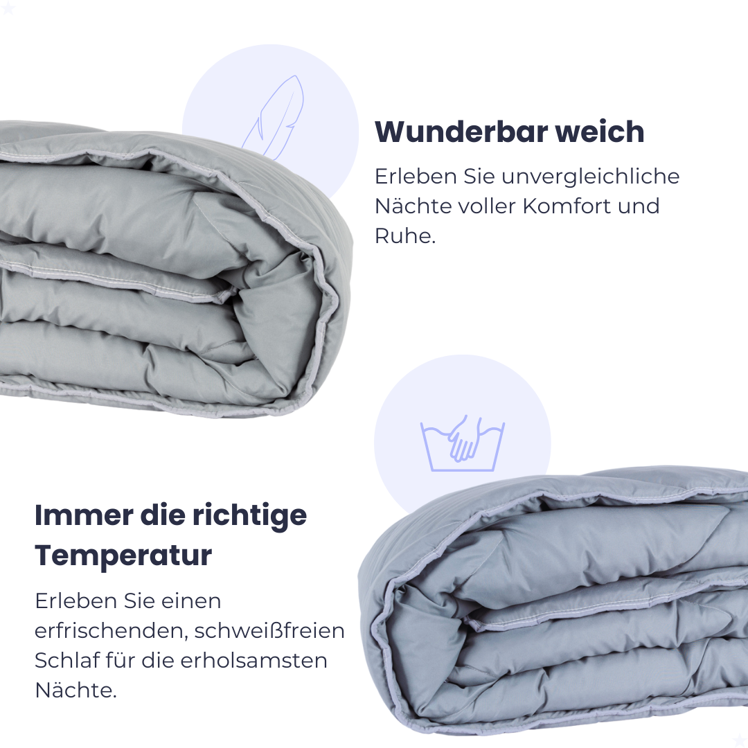 Bettdecke ohne Bezug | Grau - Bedruckte Bettdecke - Wärmeklasse 2 | für das ganze Jahr geeignet - Waschbare Bettdecke